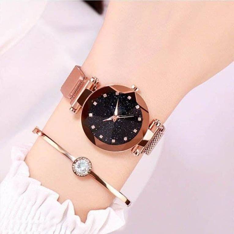 Fashionable Metal Watch for Women, Brown Strap, 27mm Dial