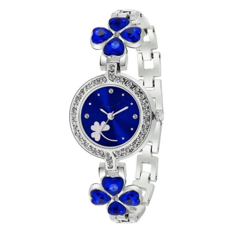 Women Trendy Watch, Blue Dial and Silver Strap, 25mm Dial